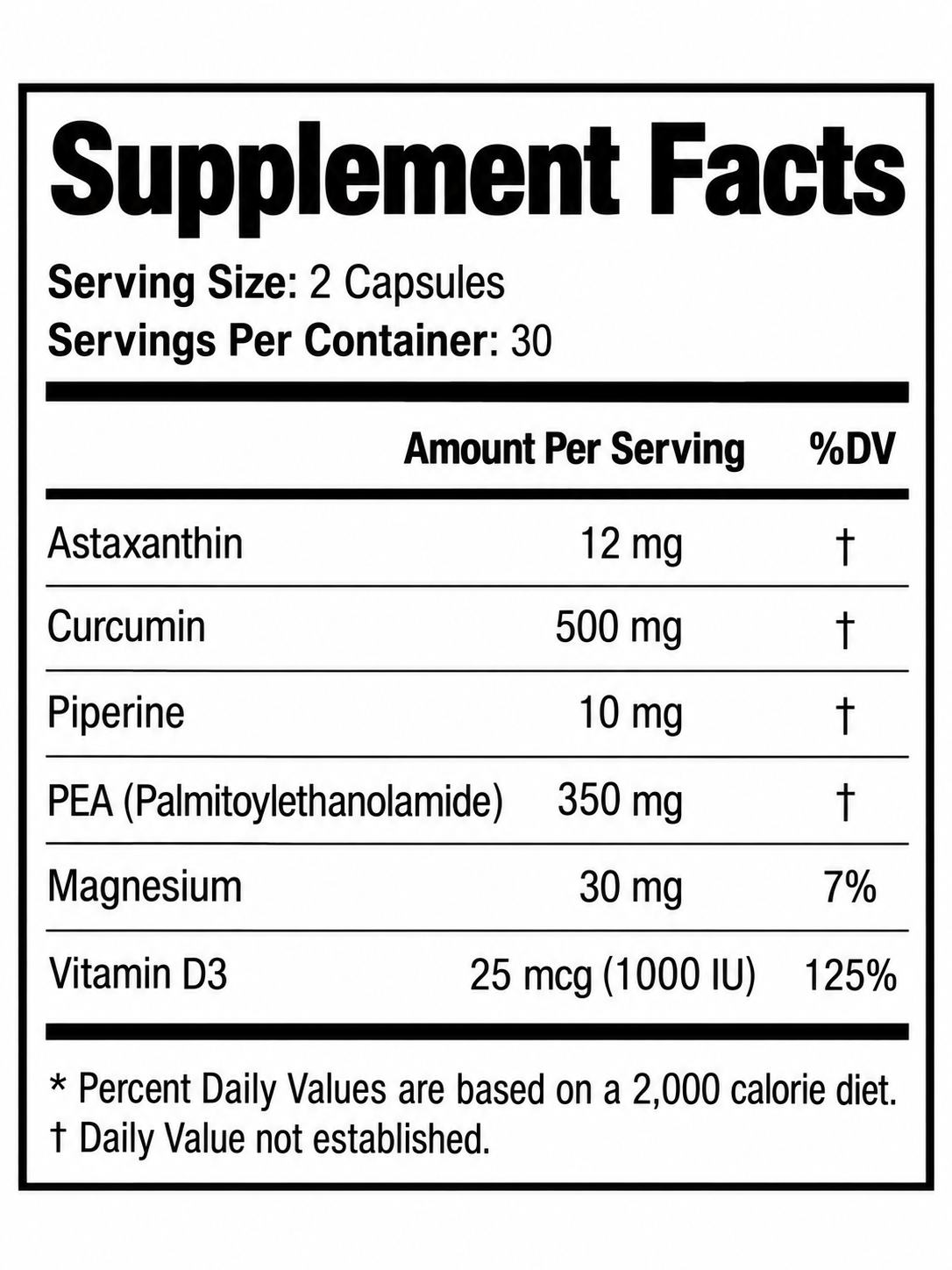 ASTOVA Supplement Facts
