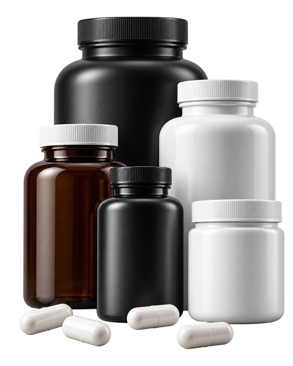 Several separate supplement bottles